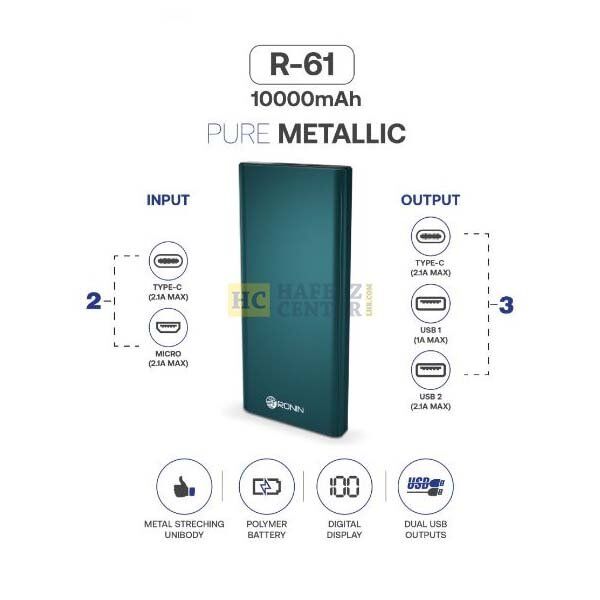 RONIN Ronin R-61 10000 MAh Metallic Body Power Bank - Hafeez Center Lhr